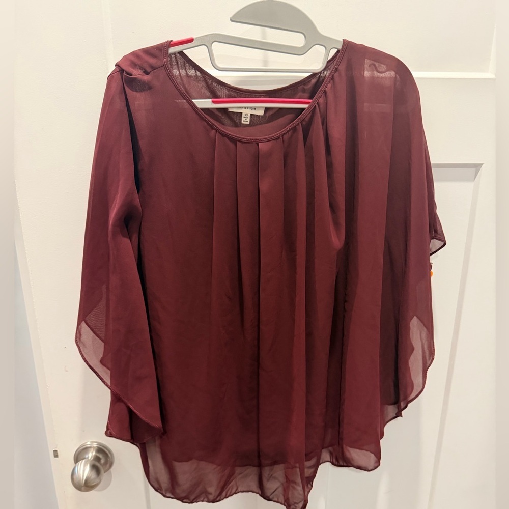 Max Studio Burgundy Sheer Chiffon Blouse XS